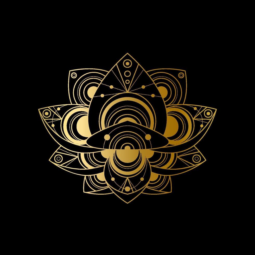 Lotus flower with geometric golden abstract ornament linear illustration vector