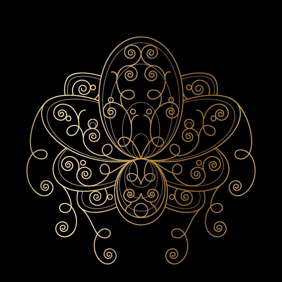 Lotus flower with geometric golden abstract ornament linear illustration vector