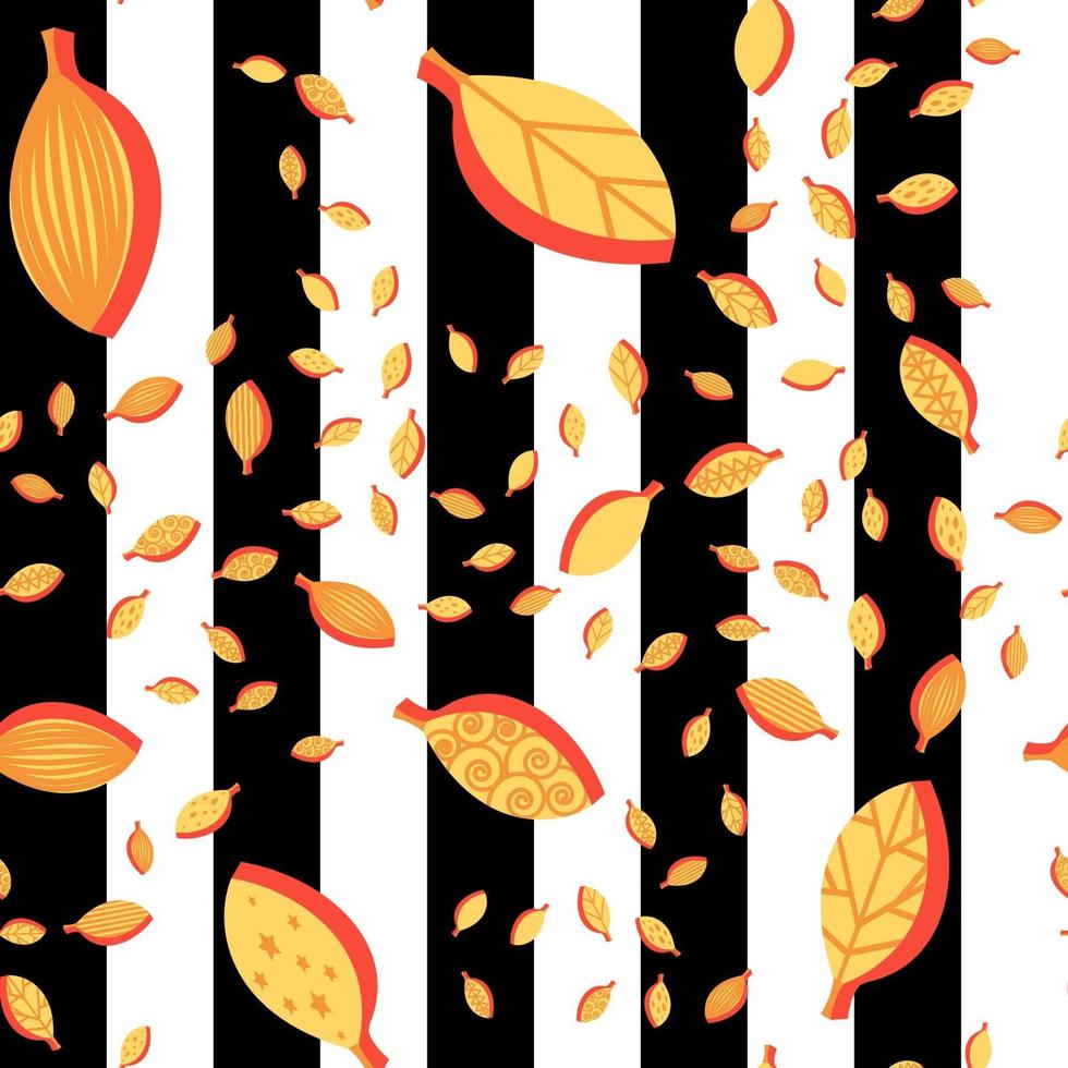 Orange stylized leaves cartoon seamless vector pattern