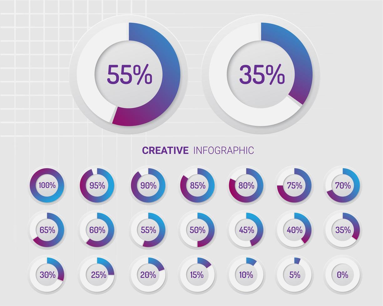 Set of circle percentage diagrams. vector