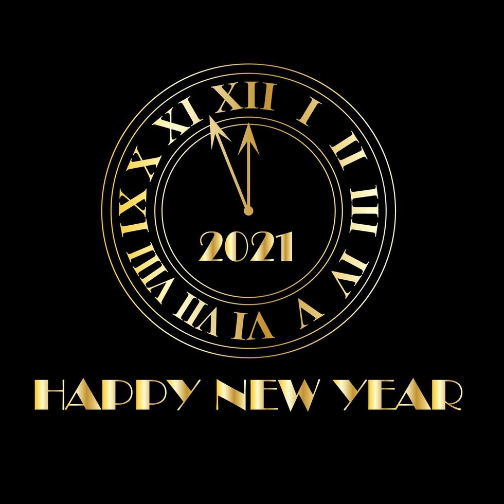 2021 happy new year gold deco clock vector