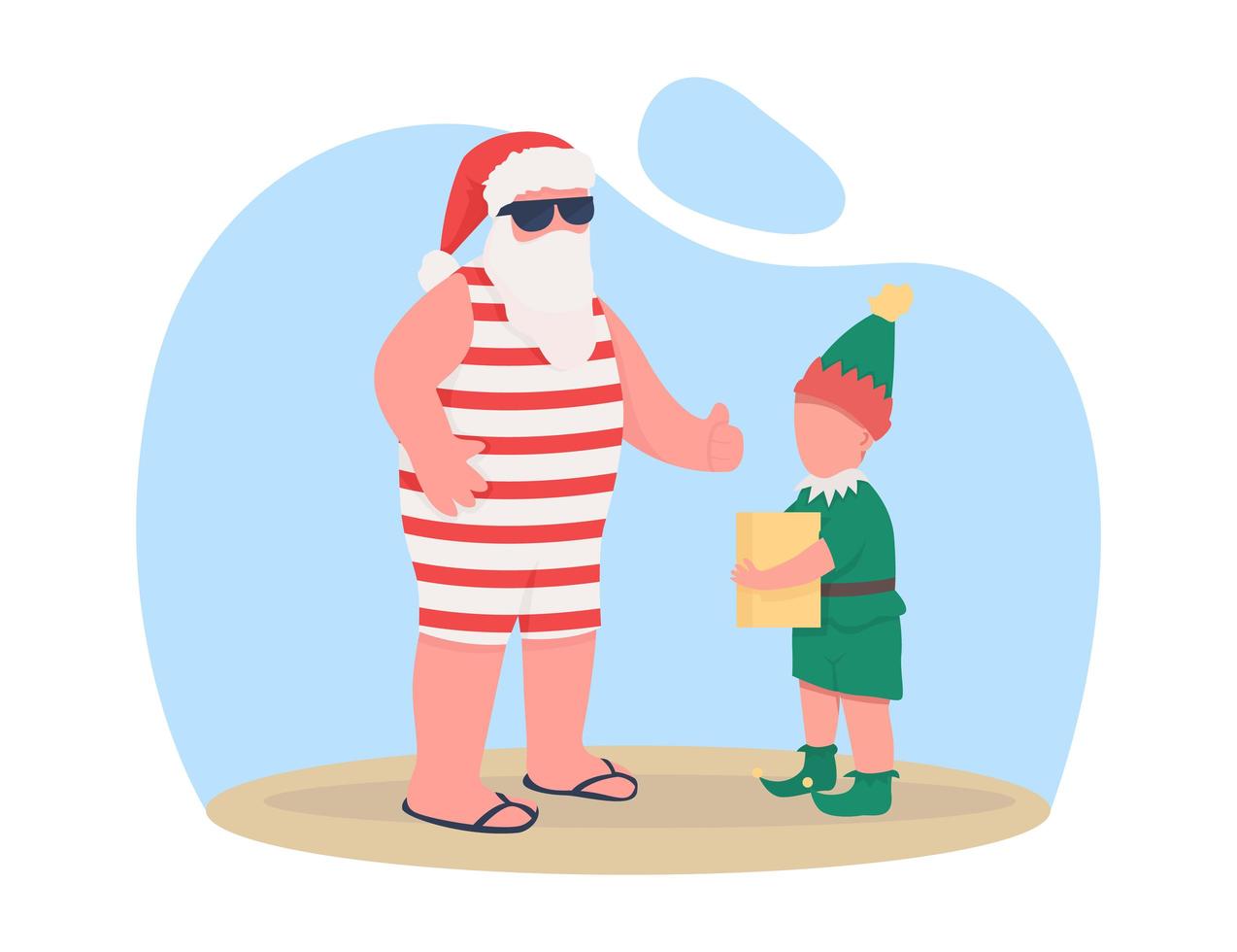 Summer Santa with elf vector