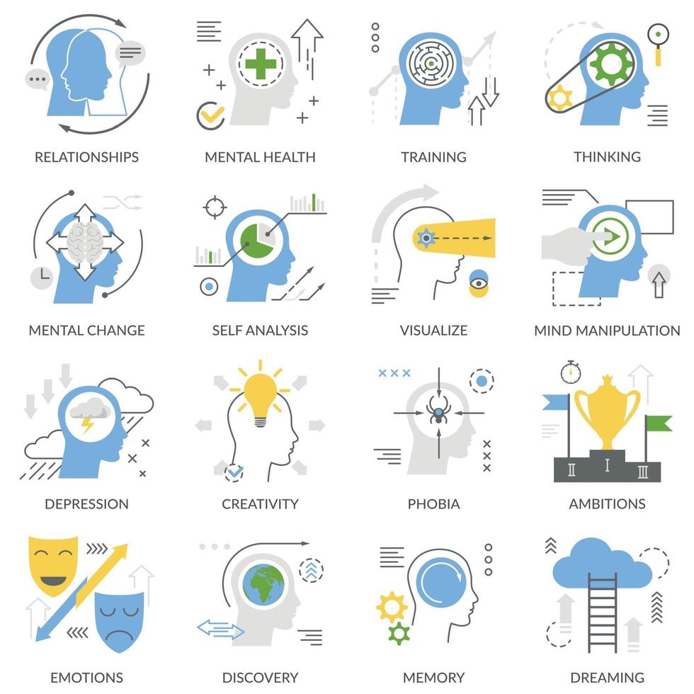 Mental Concept Flat Icons Vector Illustration