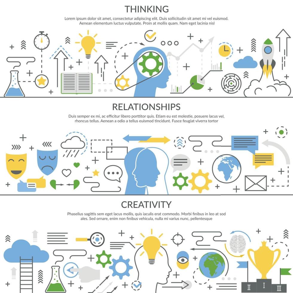 Ilustración de vector de banners planos de concepto mental