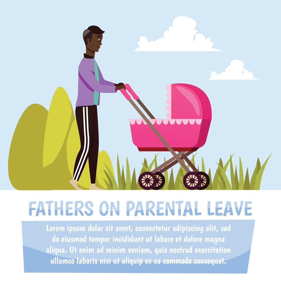 Father With Stroller Orthogonal Composition Vector Illustration