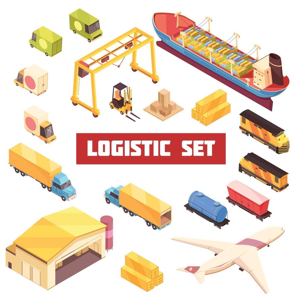 Logistic Transportation Isometric Elements Set vector
