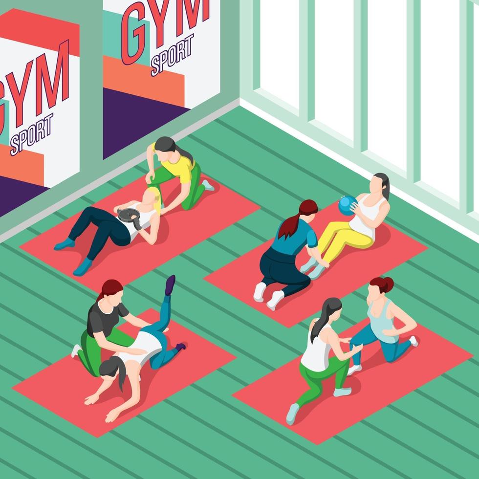Fitness Trainers Isometric Background Vector Illustration
