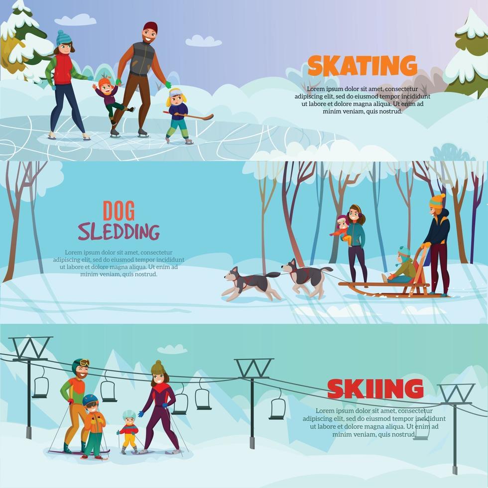 Winter Recreation Banners Set Vector Illustration