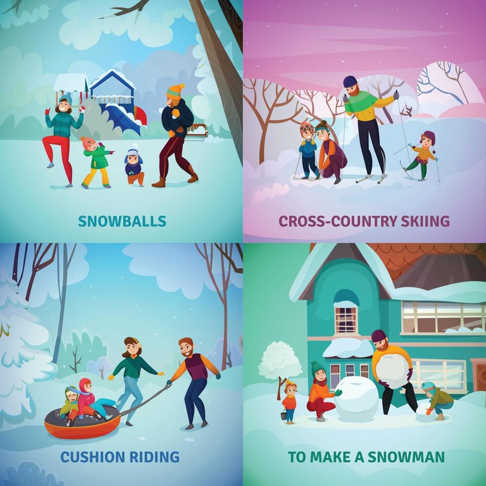 Winter Recreation Concept Icons Set Vector Illustration