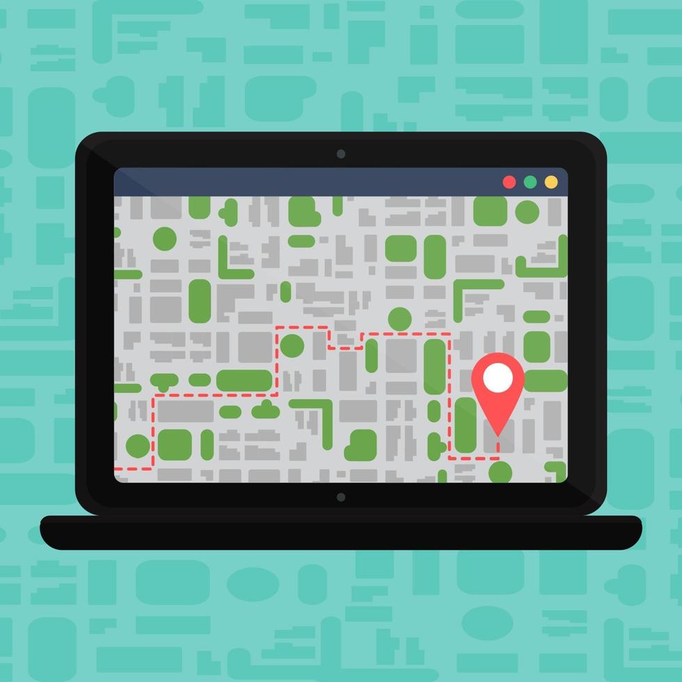 Electronic Offline Map On Laptop vector