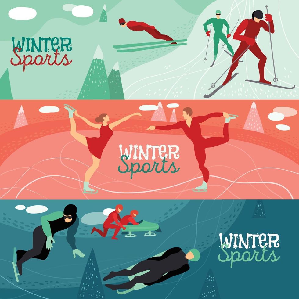 Winter Sports Horizontal Banners Vector Illustration