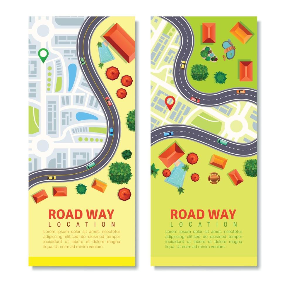 Roadway Map Vertical Banners Vector Illustration