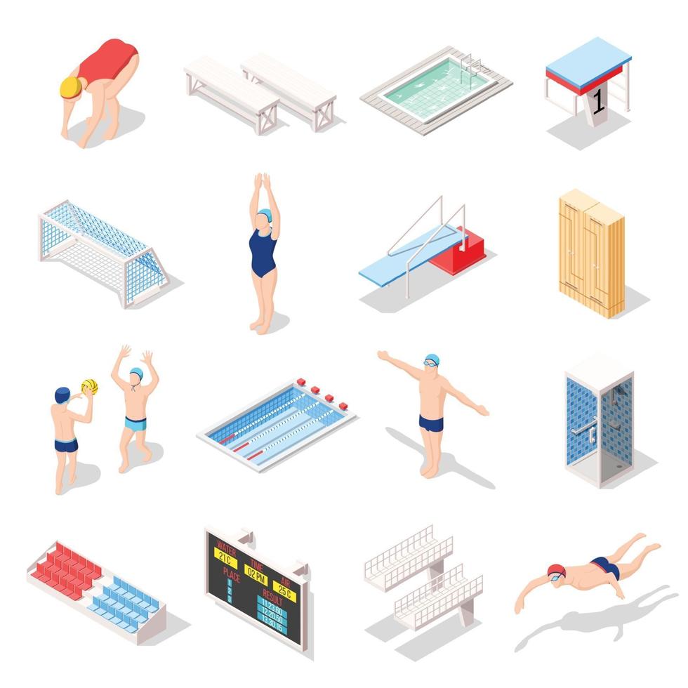 Sport Swimming Pool Isometric Icons Vector Illustration