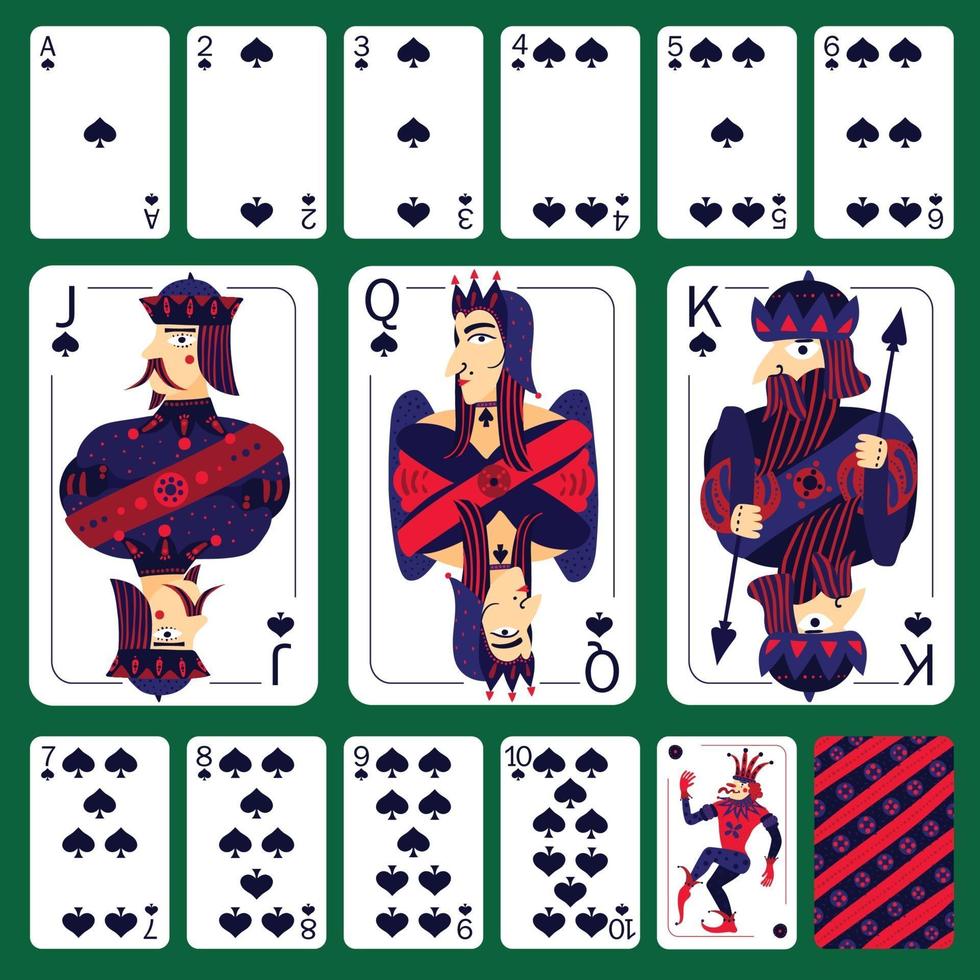 Poker Playing Cards Spade Suit  Set Vector Illustration