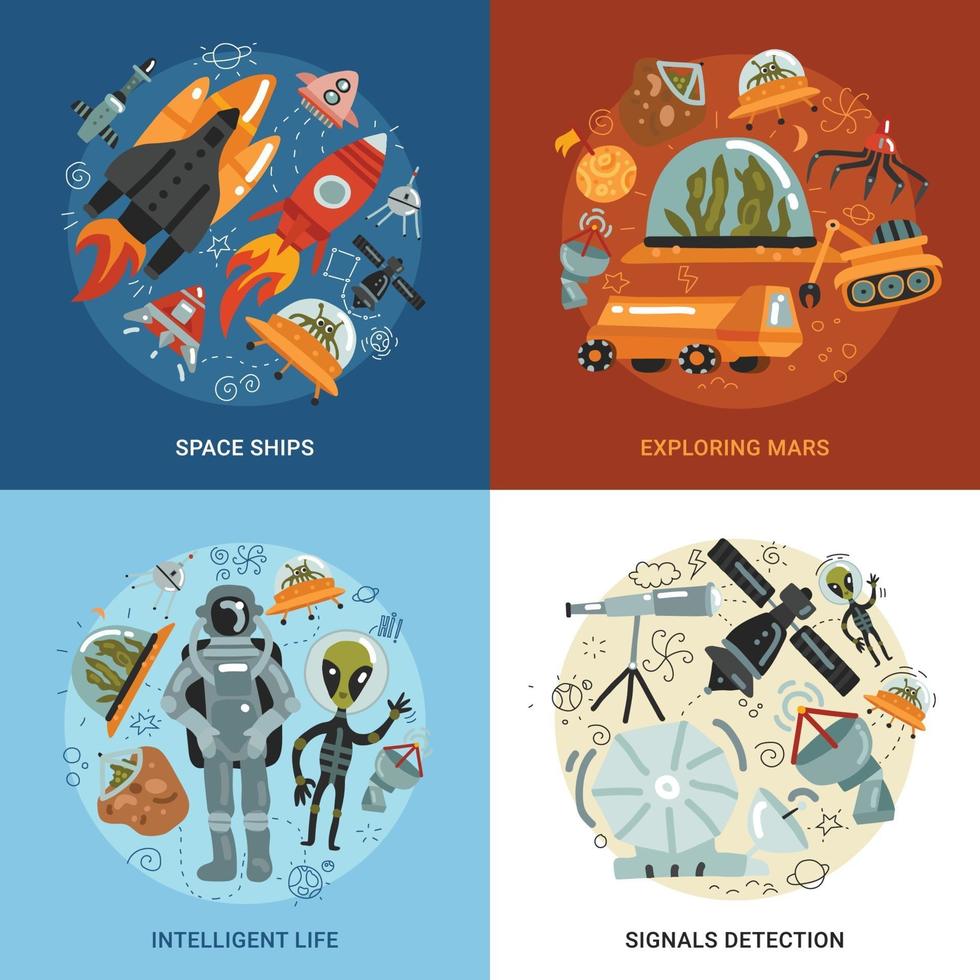 Space Exploration 2x2 Design Concept Vector Illustration