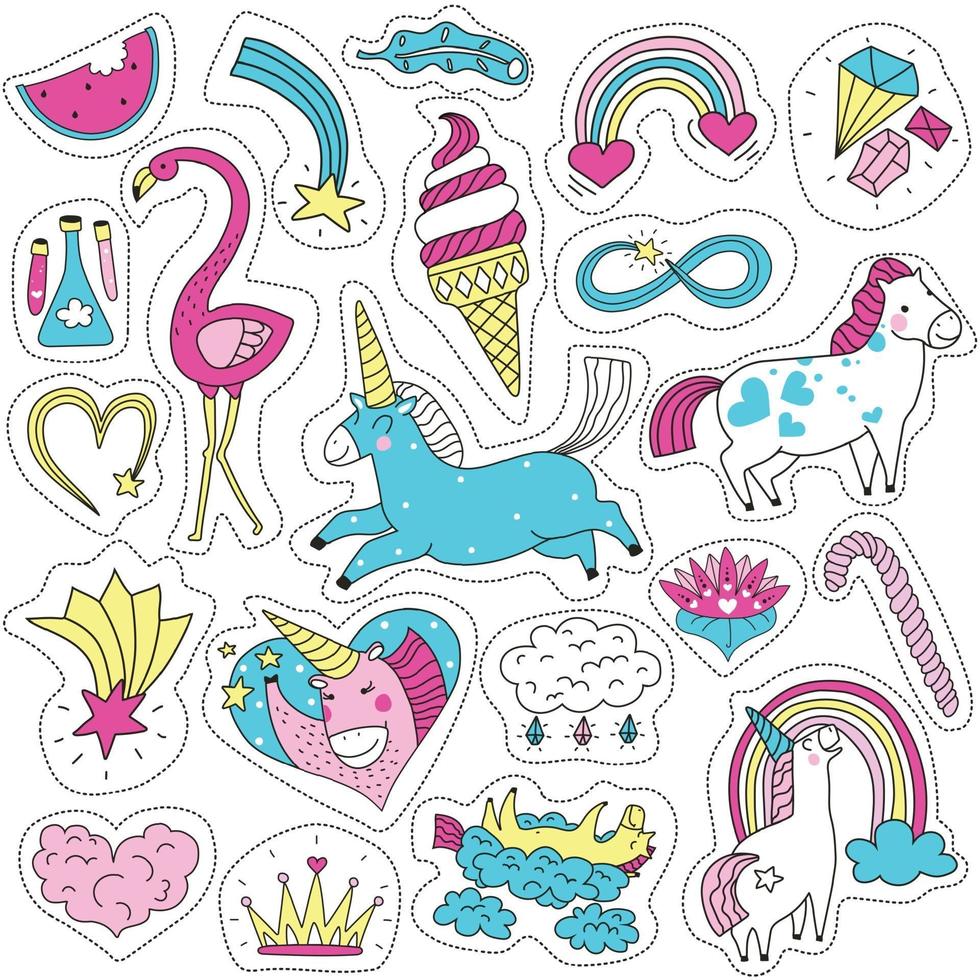Cute Magic Patches Set Vector Illustration