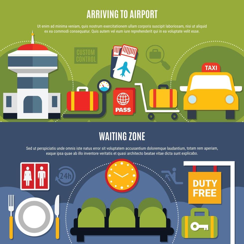 Airport Service Information Flat Banners vector