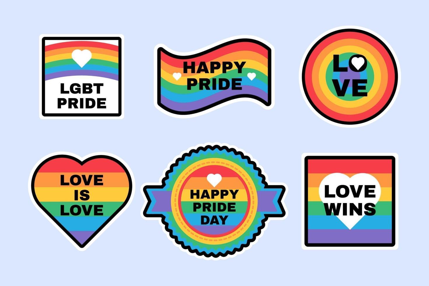 Pride LGBTQ Labels Set in Rainbow Flag Colors vector