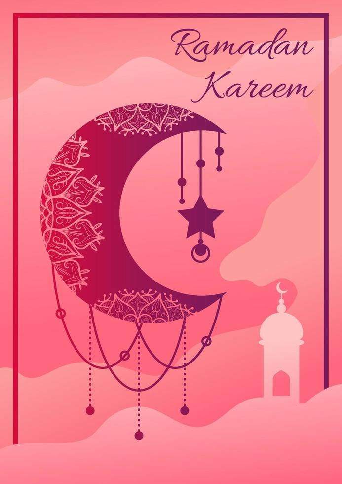 Ramadan kareem poster with crescent moon hanging vector