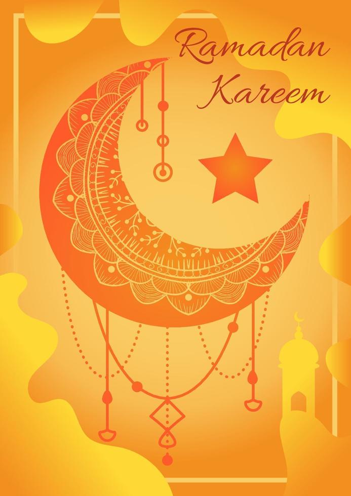 Happy ramadan kareem card with islam mosque moon vector