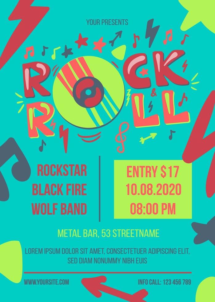 Rock and roll party vector poster template