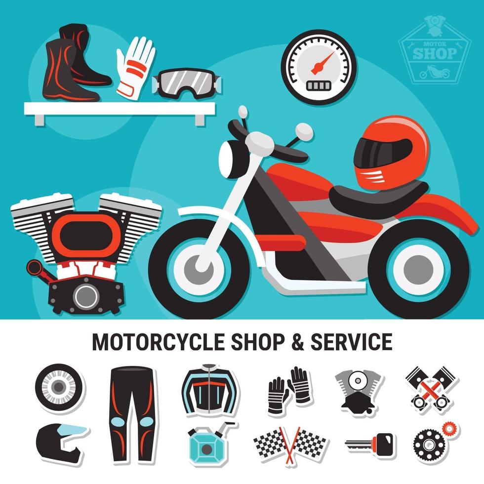 tienda de motocicletas y servicio de ilustración. vector