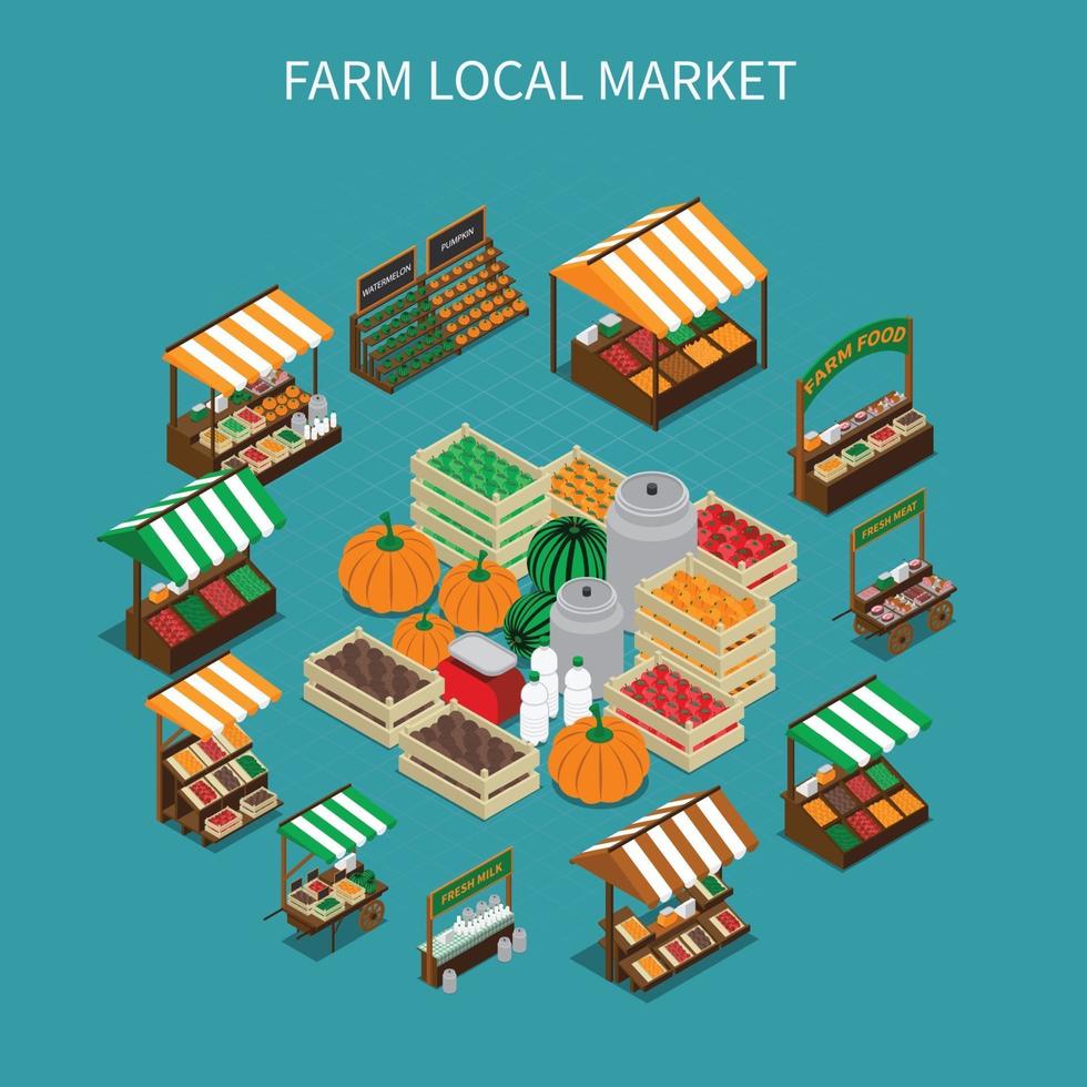 Local Market Round Composition Vector Illustration
