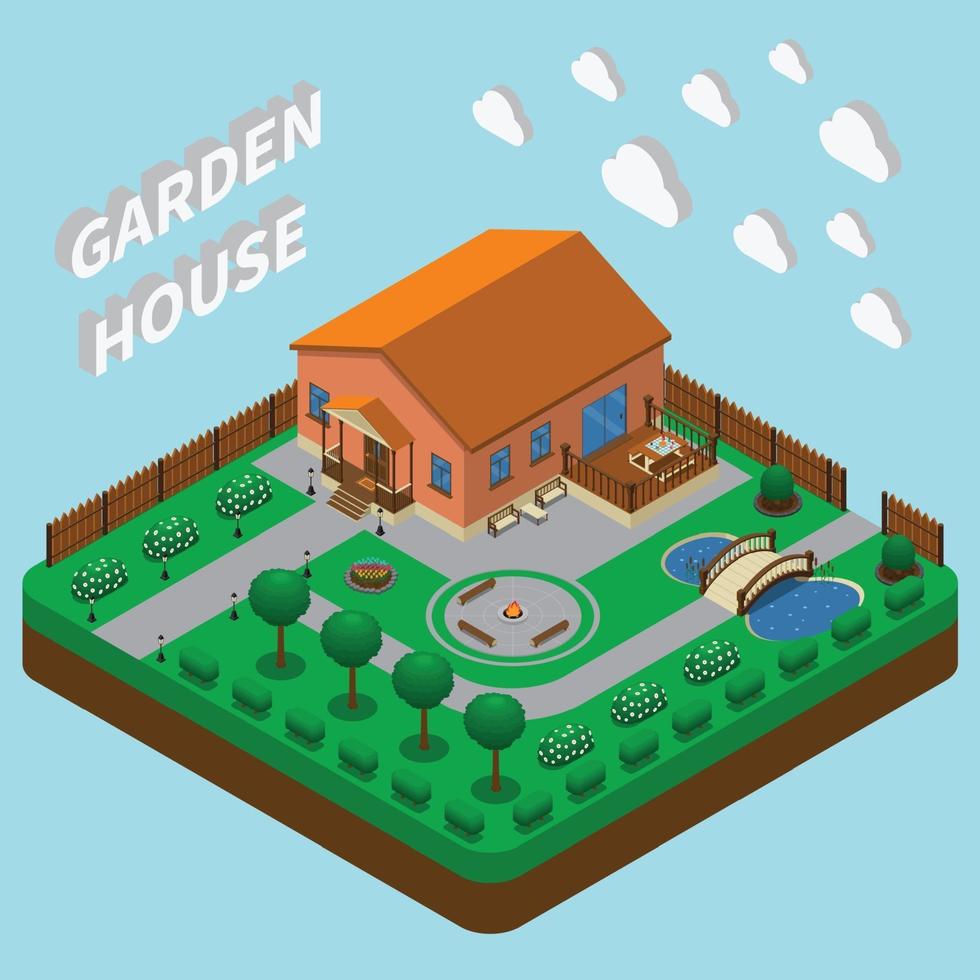 Country House Isometric Composition Vector Illustration