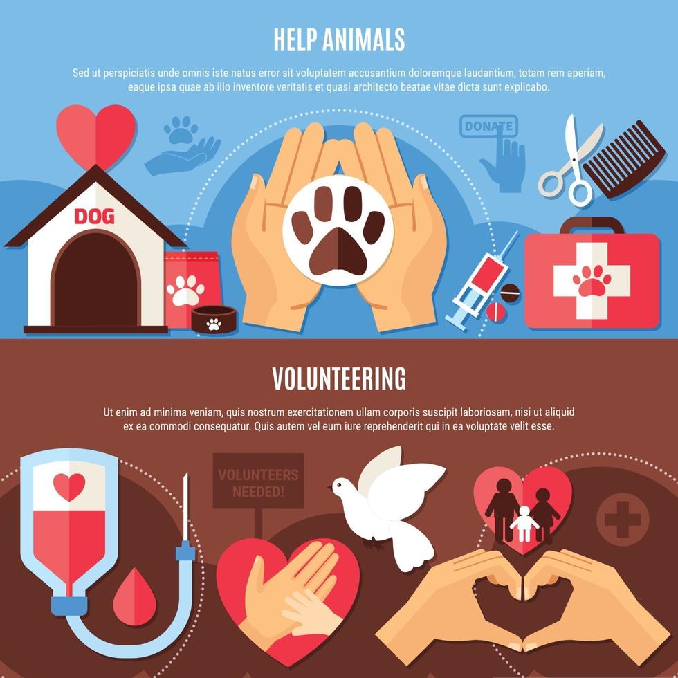 Volunteering Charity Horizontal Banners vector