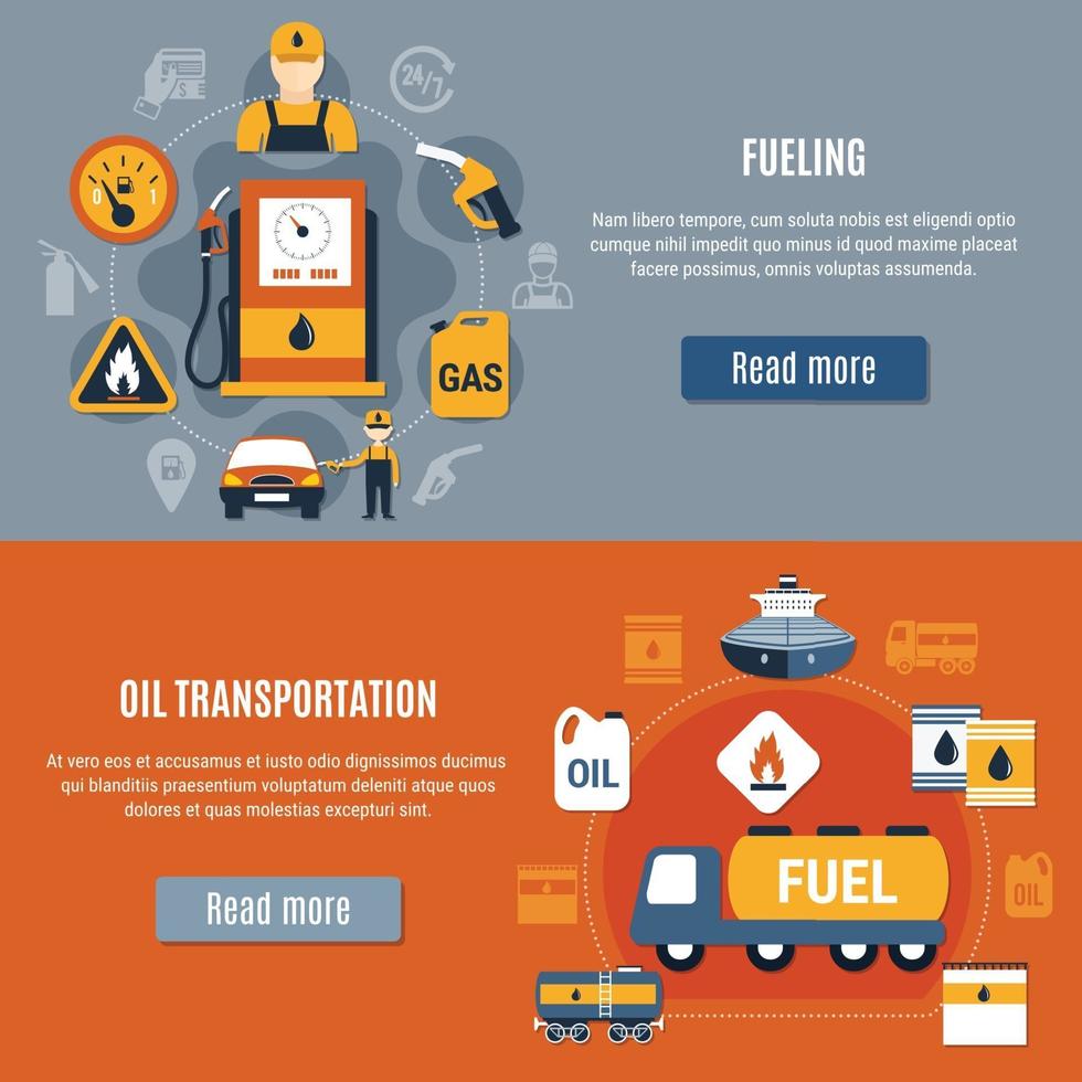 Fuel Pump Banner Set Vector Illustration