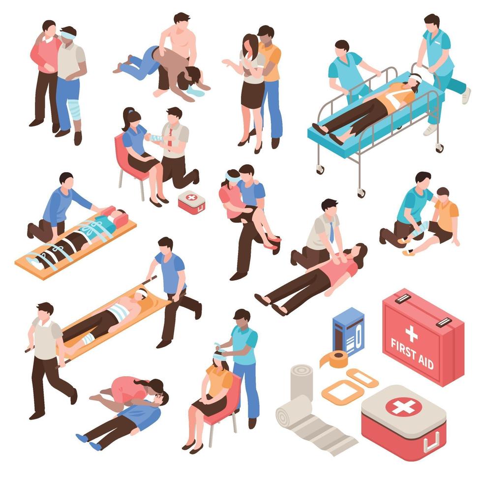 First Aid Isometric Set Vector Illustration