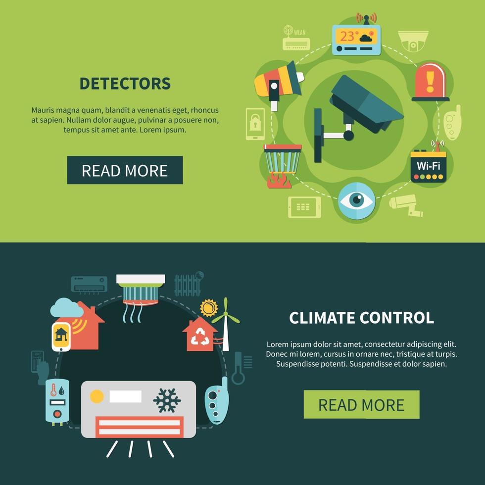 control de clima y detectores banners vector illustration