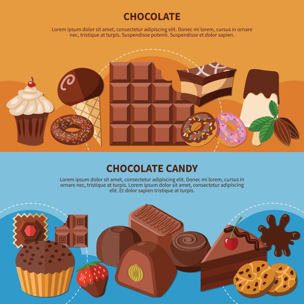 Ilustración de vector de pancartas planas de chocolate