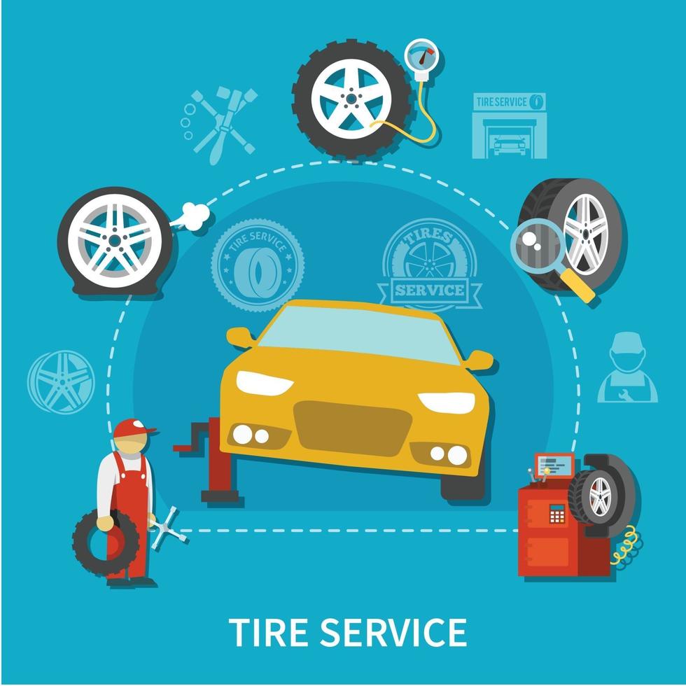 Ilustración de vector de concepto de servicio de neumáticos