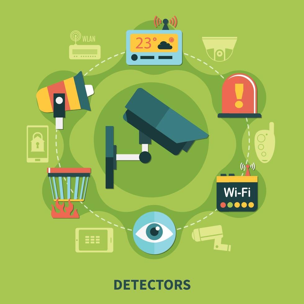 Detectors Home Security Round Composition Vector Illustration