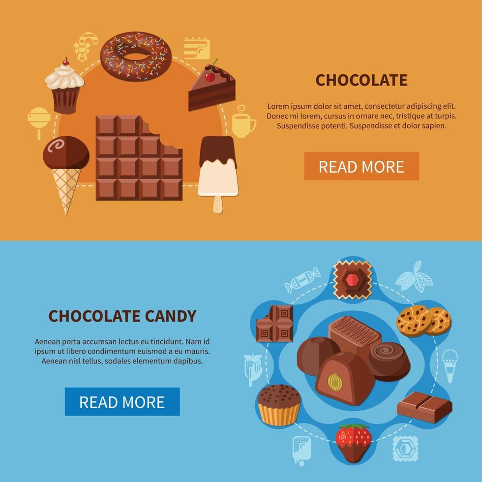 Chocolate Products Flat Banners Vector Illustration