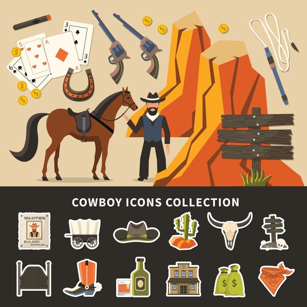 Cowboy Icons Collection vector