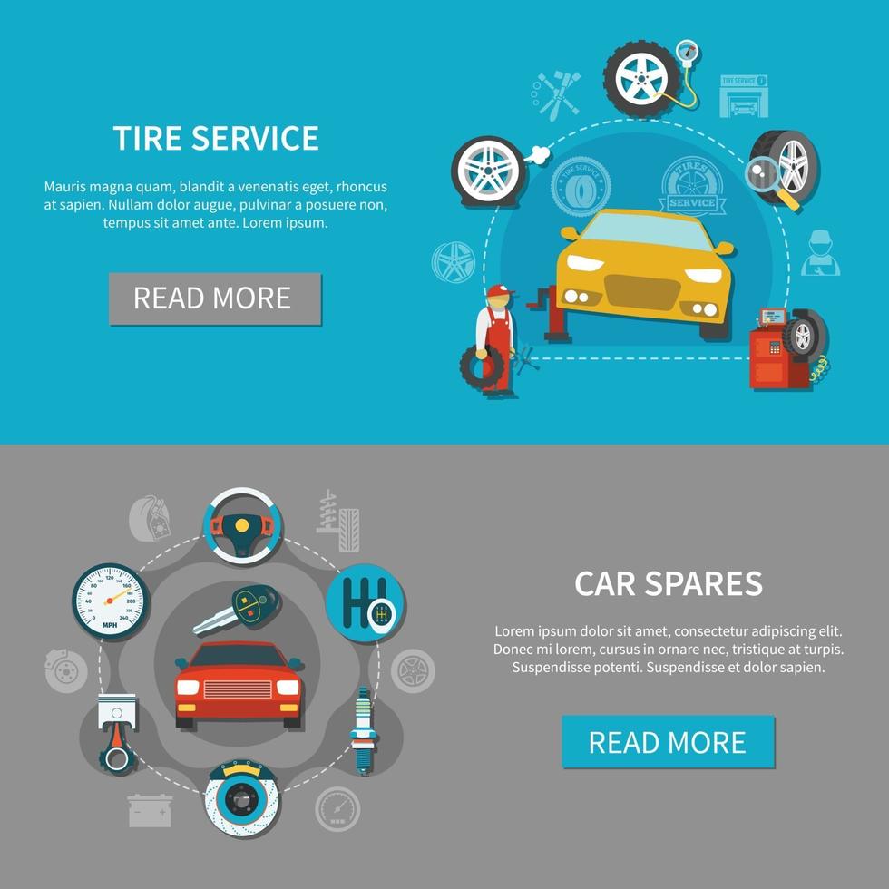 Tire Service Banners Set Vector Illustration