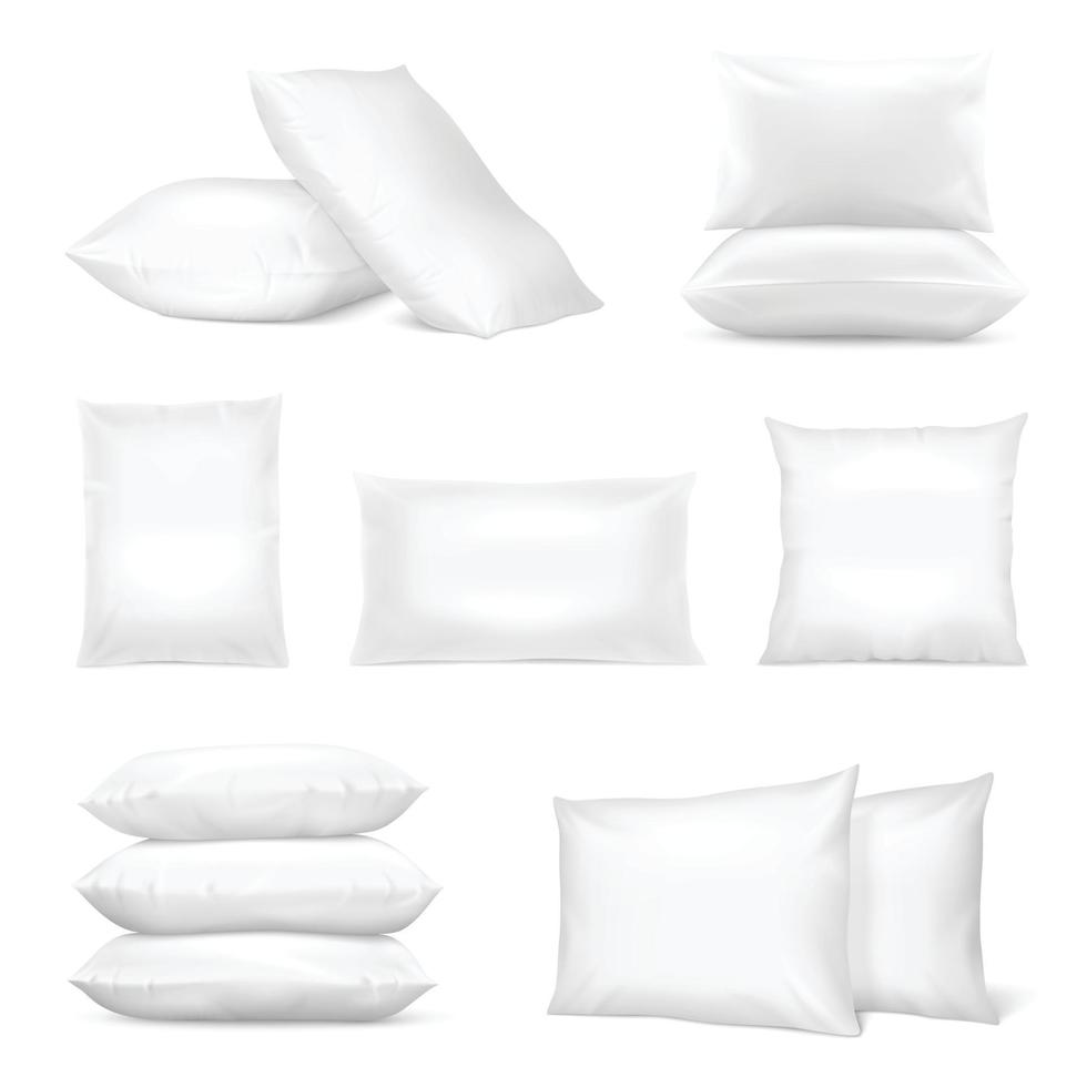 Realistic White Pillows Mockup Set Vector Illustration