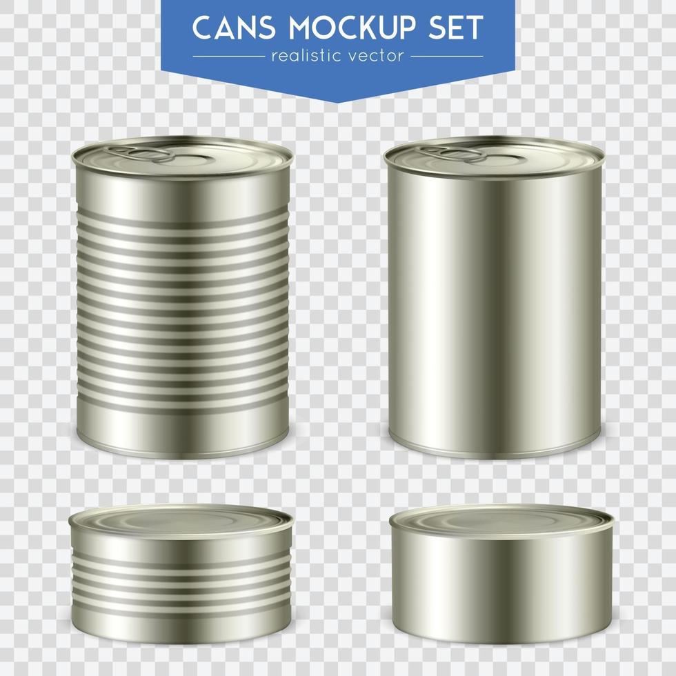 Realistic Cylindrical Cans Mockup Set Vector Illustration