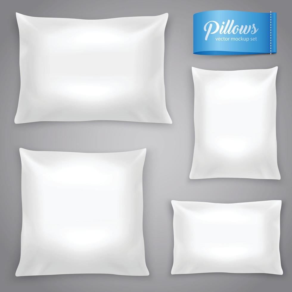 White Realistic Pillows Background Set Vector Illustration