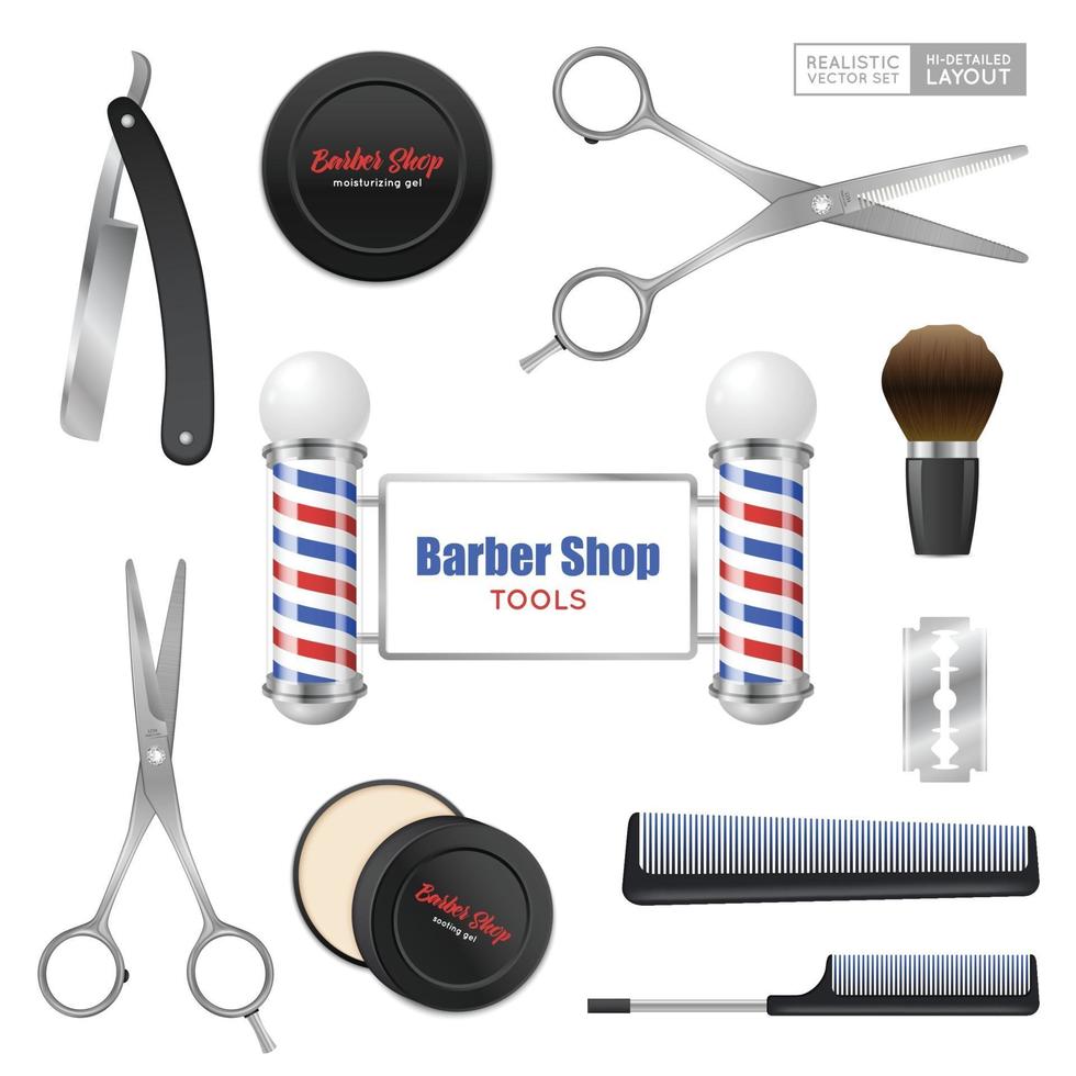Realistic Barber Shop Accessories Set Vector Illustration
