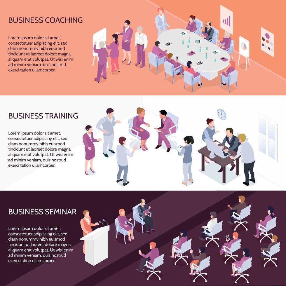 Business Training Horizontal Isometric Banners Vector Illustration