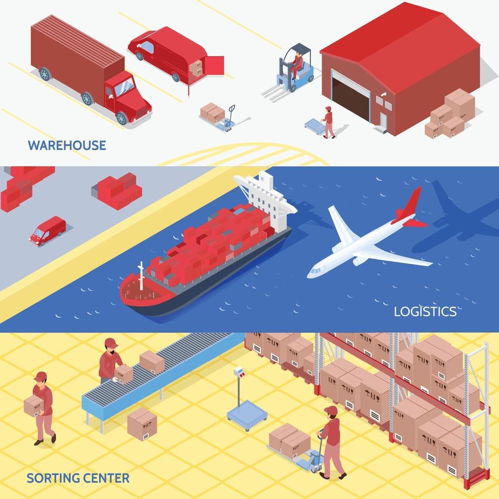 Logistics Services Isometric Banners Vector Illustration