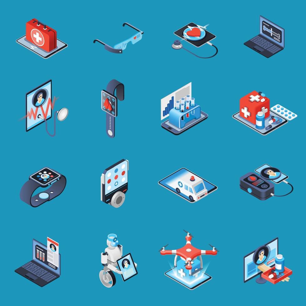 Digital Medicine Isometric Icons Vector Illustration