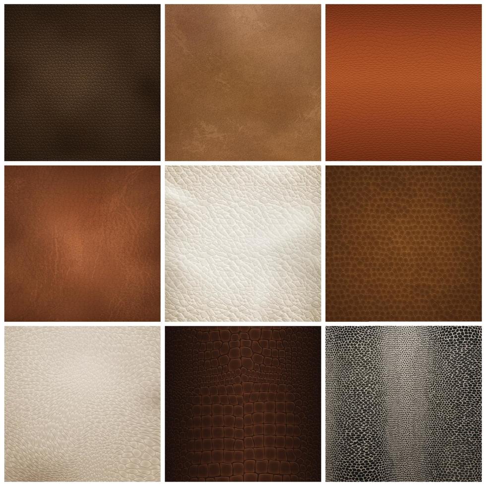 Leather Texture Samples Realistic Set Vector Illustration