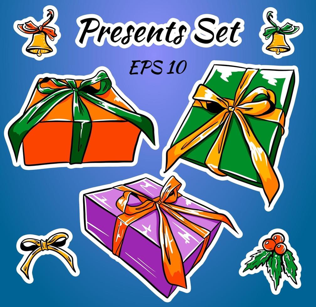 Set of colorful gift boxes with bows and ribbons vector