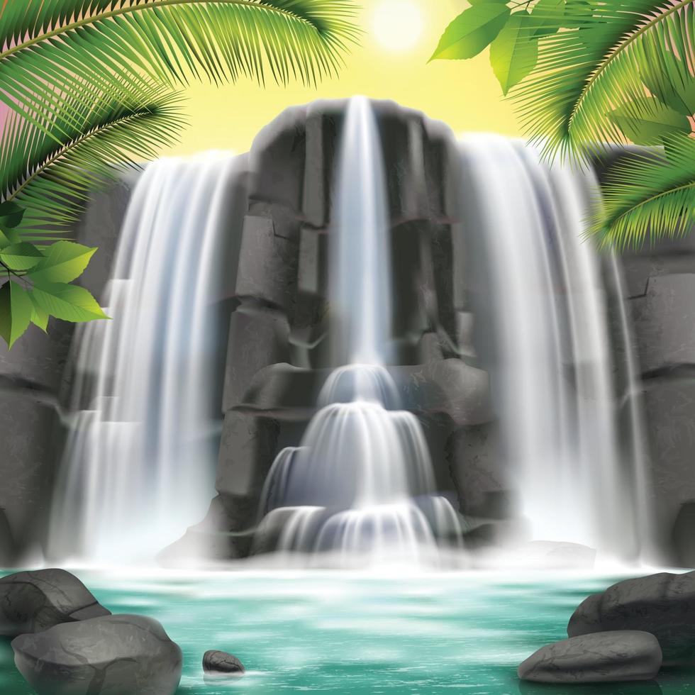 Waterfall Realistic  Background Vector Illustration