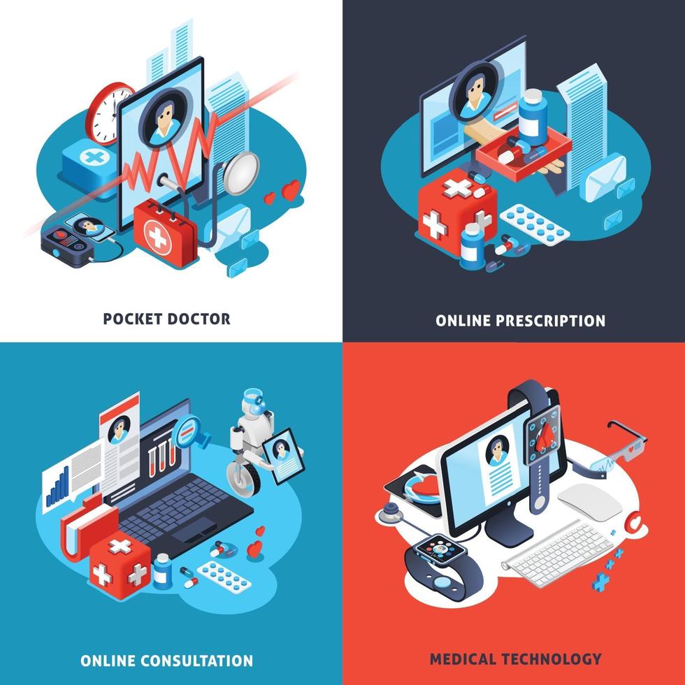 Digital Health Isometric Concept Vector Illustration