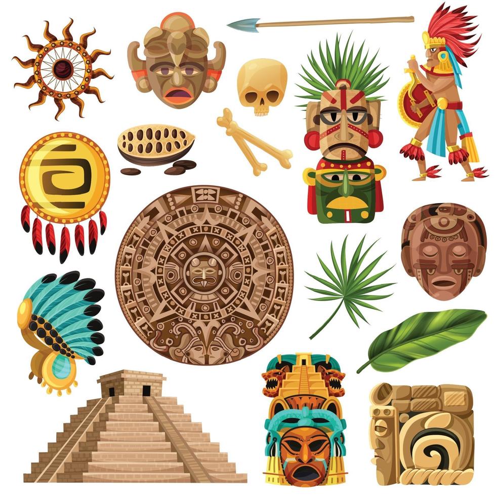 Mayan Traditional Cartoon Set Vector Illustration